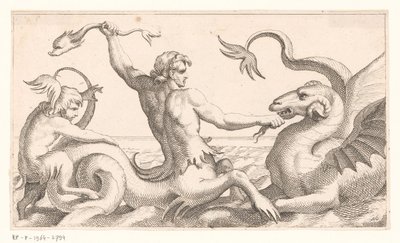 Tritón en batalla con un monstruo marino de Jean Lepautre (attributed to)