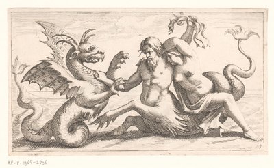 Tritón con una mujer luchando contra un monstruo marino de Jean Lepautre (attributed to)