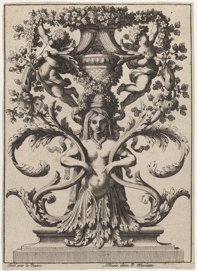 Ornamento con una mujer convirtiéndose en follaje de Jean Lepautre