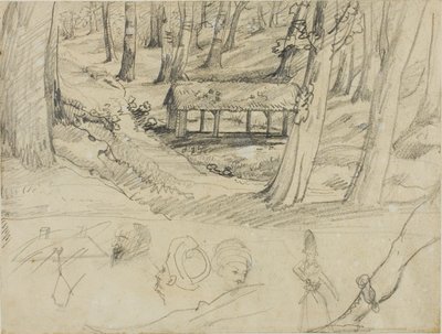Interior de bosque con cabaña de paja y otros bocetos de Jean Louis André Théodore Géricault