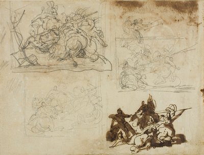 Cuatro bocetos para un combate de caballería de Jean Louis André Théodore Géricault