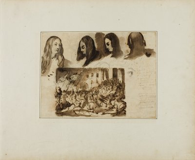 Cuatro vistas de una cabeza de mujer; un desfile ante Luis XVIII de Jean Louis André Théodore Géricault