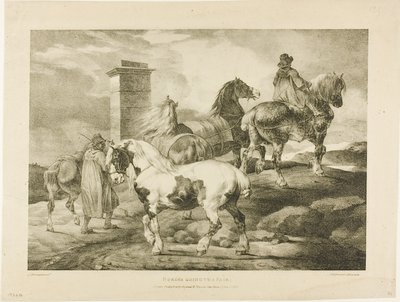 Caballos que van a una feria, lámina 3 de Varios temas dibujados del natural sobre piedra de Jean Louis André Théodore Géricault