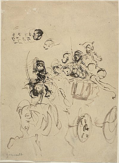Carroza del ejército napoleónico con bocetos de cabezas de Jean Louis André Théodore Géricault