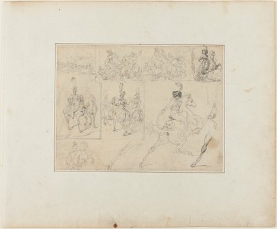 Hoja de Bocetos: Batallas de caballería y soldados montados de Jean Louis André Théodore Géricault