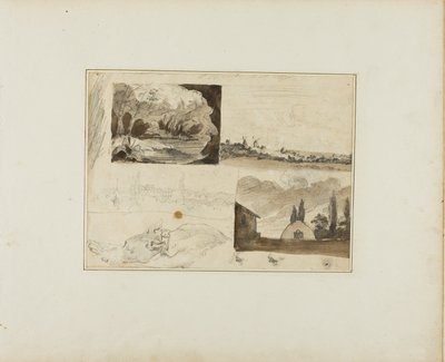 Hoja de Bocetos: Cuatro paisajes y un galgo de Jean Louis André Théodore Géricault