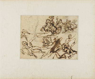 Hoja de Bocetos: Lanceros, Desnudos en apuros, Otros temas de Jean Louis André Théodore Géricault