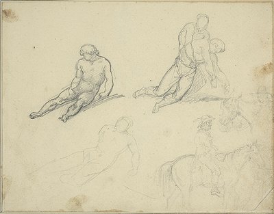 Bocetos: Desnudo recostado, Hombre que sostiene el cuerpo de de Jean Louis André Théodore Géricault
