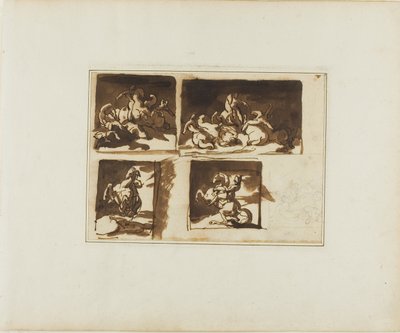 Bocetos para un combate de caballería y un oficial a caballo de Jean Louis André Théodore Géricault