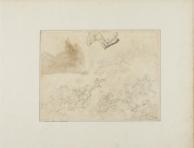 Bocetos para un combate de caballería; las patas traseras de un perro de Jean Louis André Théodore Géricault
