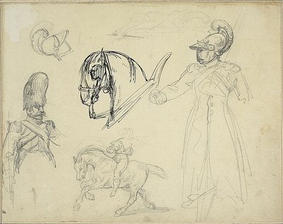 Bocetos de caballos y soldados de Jean Louis André Théodore Géricault