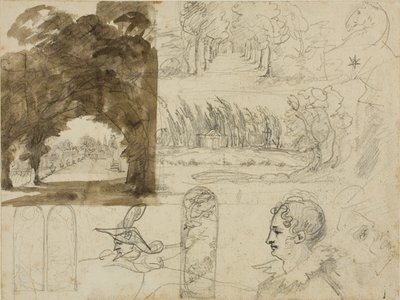 Bocetos de vistas de parques, cabezas, un caballo de Jean Louis André Théodore Géricault