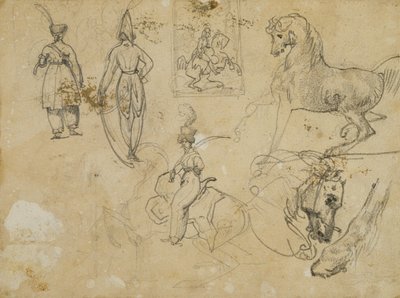 Bocetos de oficiales y caballos rusos de Jean Louis André Théodore Géricault