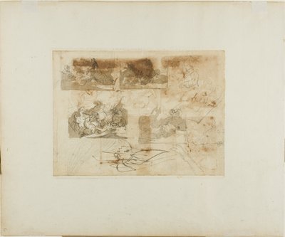 Bocetos de una batalla de caballería, la cabeza y las patas de un galgo de Jean Louis André Théodore Géricault