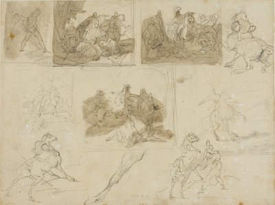 Bocetos de una batalla de caballería y estudios de un caballo de tiro de Jean Louis André Théodore Géricault