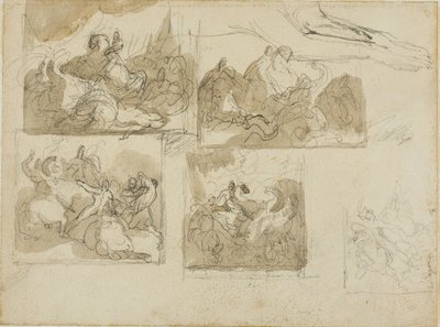 Bocetos de un combate de caballería y las patas delanteras de un perro de Jean Louis André Théodore Géricault