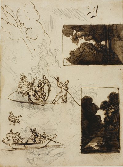 Bocetos de un camino forestal y una fiesta musical en barco de Jean Louis André Théodore Géricault