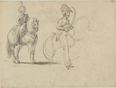 Bocetos de un chasseru montado y de un oficial de caballería con sable desenvainado de Jean Louis André Théodore Géricault