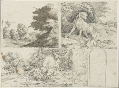 Bocetos de un paraje boscoso, Perros y faisanes en el paisaje de Jean Louis André Théodore Géricault
