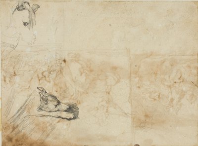Bocetos de una batalla ecuestre y de la cabeza de un galgo de Jean Louis André Théodore Géricault