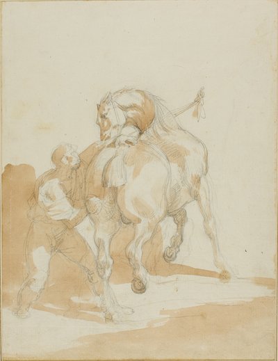Mozo de cuadra cuidando un caballo de Jean Louis André Théodore Géricault