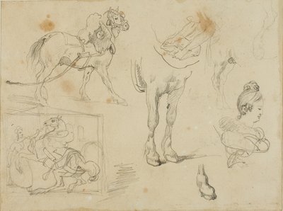 Estudios de un caballo de tiro, un herrero y una joven de Jean Louis André Théodore Géricault