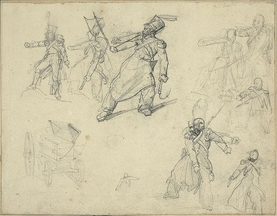 Estudios de un granadero y un carro de municiones de Jean Louis André Théodore Géricault