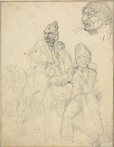 Estudio de grupo de figuras, con detalle de la cabeza del granadero de Jean Louis André Théodore Géricault