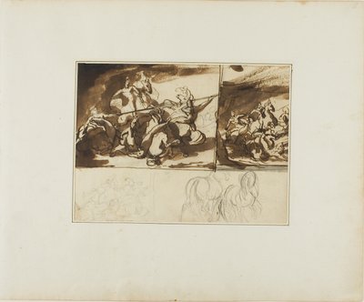 Tres bocetos de una batalla ecuestre y un boceto de dos de Jean Louis André Théodore Géricault