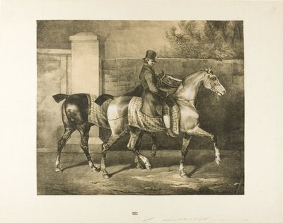 Dos caballos paseados por un jinete de Jean Louis André Théodore Géricault