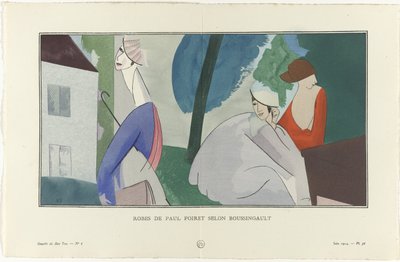 Gazette du Bon Ton, 1914 - No. 6, pl. 56: Robes de Paul Poiret según Boussingault (título sobre objeto) de Jean Louis Boussingault