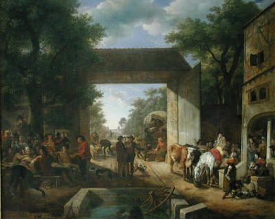 Un mercado en las puertas de una posada de Jean Louis De Marne