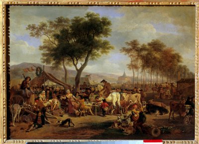 Feria en la entrada de un pueblo. Escena de comida y comercio en una feria de pueblo. Pintura de Jean-Louis Demarne (1744-1829) de Jean Louis Demarne