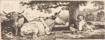 Dos vacas y una mujer acostada de Jean Louis Demarne