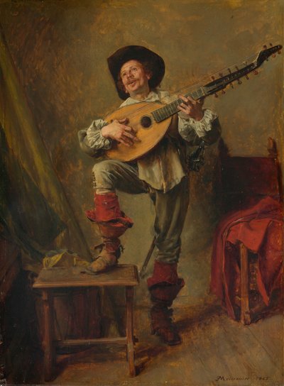 Soldado tocando el tiorba, 1865 de Jean Louis Ernest Meissonier