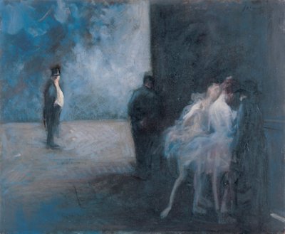 Backstage - Sinfonía en azul par Forain, Jean Louis (1852-1931), Entre 1900 y 1923 - Óleo sobre madera, 45,3x54,7 - Museo de Arte Ohara, Kurashiki de Jean Louis Forain