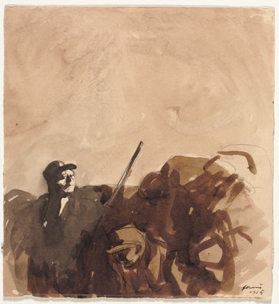 Soldado en una trinchera recto Mujer reclinada verso, 1915 de Jean Louis Forain