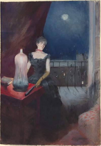 Mujer de pie con un abanico, probablemente 1880-1890 de Jean Louis Forain