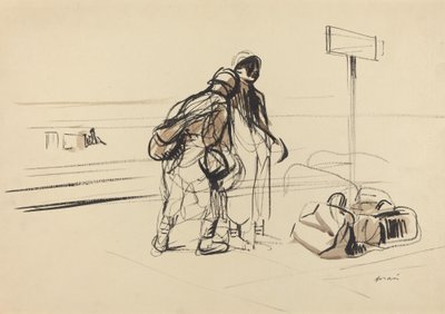 Dos soldados franceses cerca de un tablón de anuncios, c. 1914-1919 de Jean Louis Forain