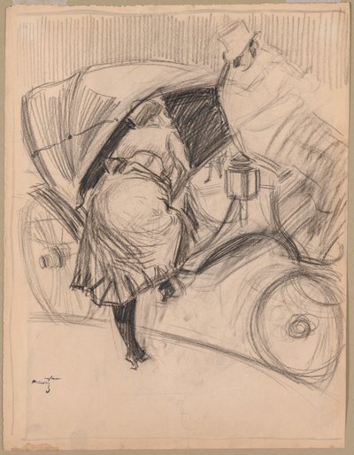 Woman Entering a Fiacre (carboncillo con líneas de encuadre en tinta negra) de Jean Louis Forain