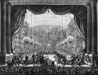 Revolución Francesa: Banquete de los guardias del cuerpo el 1 de octubre de 1789 en la sala de ópera del castillo de Versalles de Jean Louis II (after) Prieur