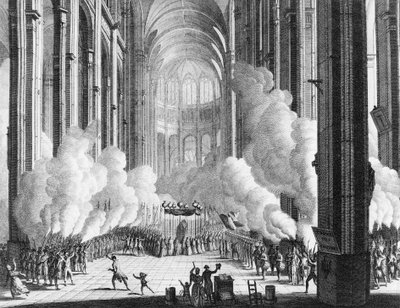 Revolución Francesa: Funeral de Honoré Gabriel Riqueti, Conde de Mirabeau (1749-1791) el 4 de abril de Jean Louis II (after) Prieur
