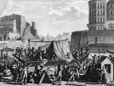 Revolución Francesa: Detención del barco de pólvora en el puerto de Saint Paul el 6 de agosto de Jean Louis II (after) Prieur