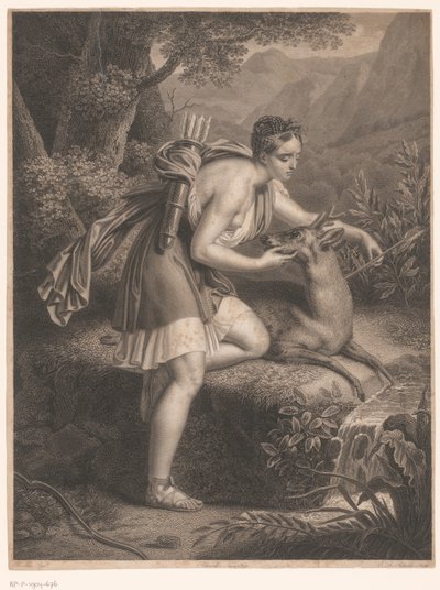 La ninfa de Diana saca una flecha del cuello de un ciervo La Nymphe de Diane (título sobre objeto) de Jean Louis Potrelle