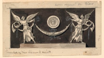 Panel Decorativo: Famas Sosteniendo un Festón bajo un Medallón de Jean Louis Prieur the Younger