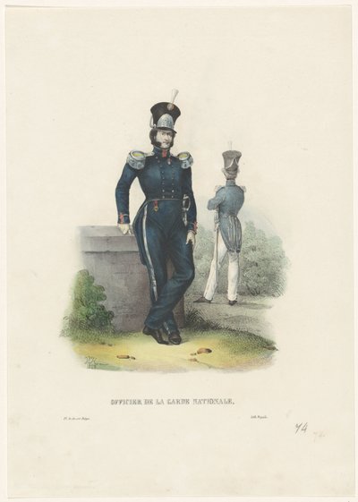 Oficial de la Guardia Nacional, 1828 Oficial de la Guardia Nacional (título sobre el objeto) Trajes belgas: antiguos y modernos, militares, civiles y religiosos, 1830 (título de la serie) de Jean Louis Van Hemelryck