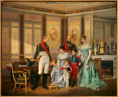 La emperatriz Josefina de Beauharnais recibió al zar Alejandro I a quien recomendó a sus hijos en mayo de 1814. La emperatriz está rodeada por Eugenio de Beauharnais, Hortensia de Beauharnais de Jean Louis Victor Viger du Vigneau