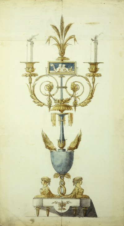 Diseño para un Candelabro de Bronce Dorado y Esmalte de Jean Louis the Younger Prieur