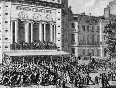 Revolución Francesa: El pueblo revolucionario cierra la Ópera de París el 12 de julio de Jean Louis the Younger Prieur