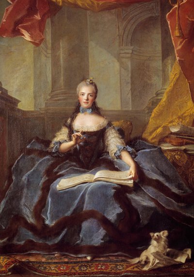 Retrato de María Adelaida de Francia conocida como Madame Adelaide (1732-1799), hija de Luis XV el Bien Amado y María Leszczynska representada en 1758, en vestido de corte, sosteniendo un libro de música de Jean Marc Nattier